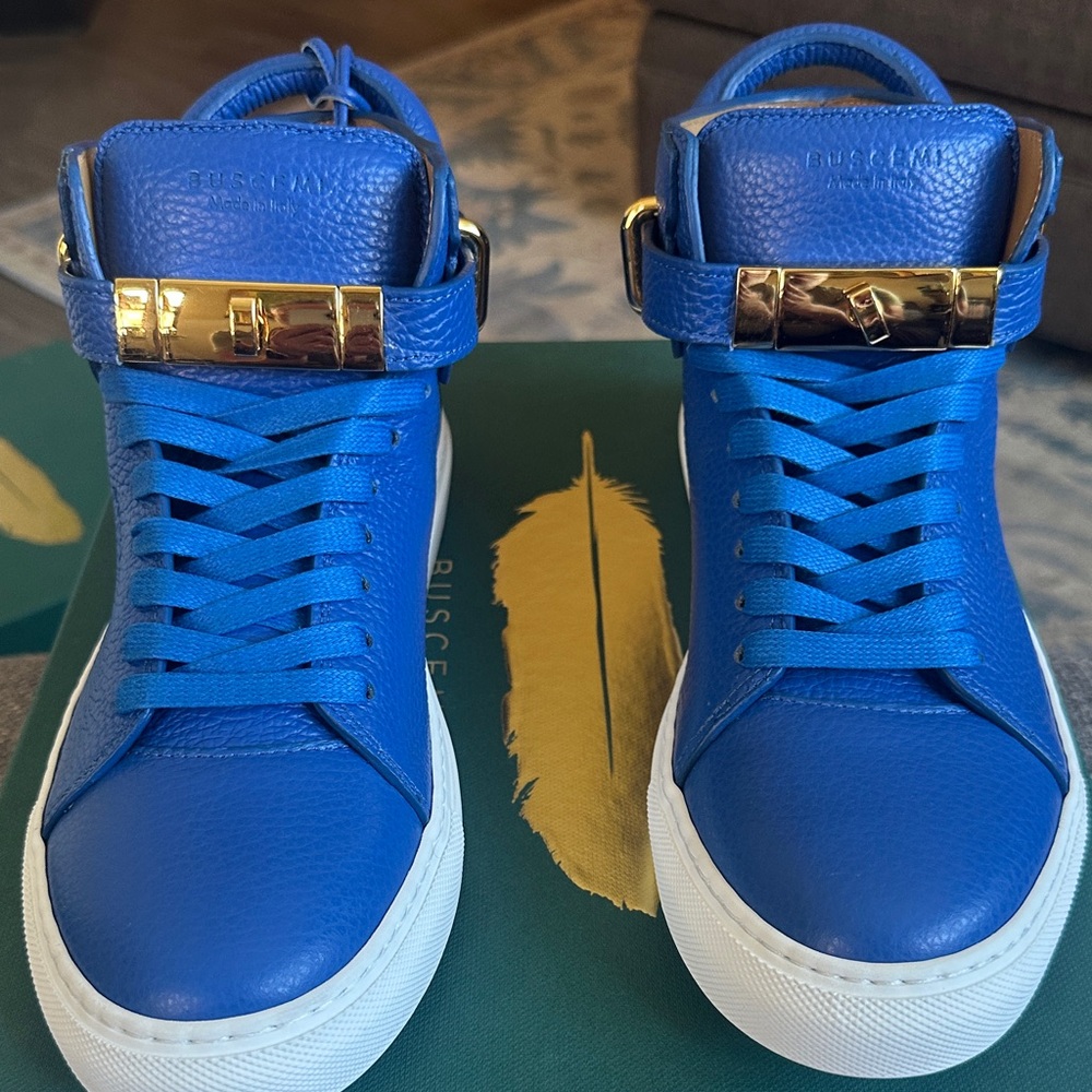 NWT Buscemi Blue 100 MM Alice Sneakers with Gold Accents (41/8US)